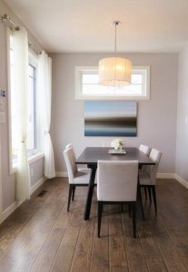 Dining Room with Plank Flooring